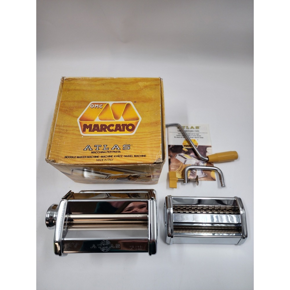 Marcato Atlas 150 Deluxe Manual Pasta Maker Machine Made in Italy Chrome Silver